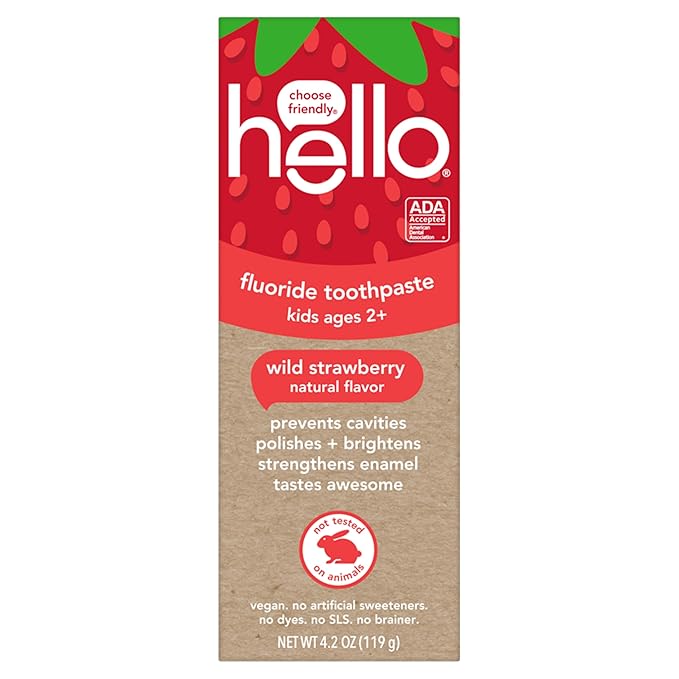 hello Wild Strawberry Kids Toothpaste with Fluoride, Strawberry Toothpaste for Kids, Safe for Ages 2 and Up, Helps Prevent Cavities, Strengthen Enamel, and Polishes Teeth, ADA Approved, 3 Pack, 4.2 Oz