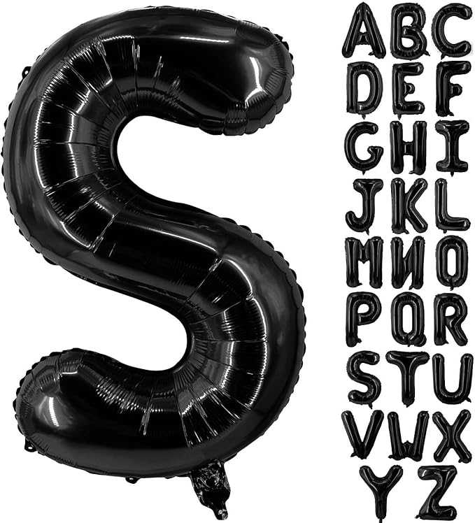 Lovoir 40 Inch Large Black Letter S Balloons Big Size Jumbo Mylar Foil Helium Balloon for Birthday Party Celebration Decorations Alphabet Black S