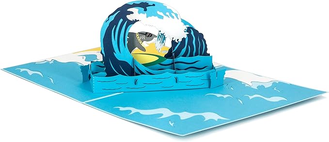 Ribbli Surfing Shark Pop Up Card for All Occasion, Birthday Cards, Fathers Day Card, Handmade 3D Sport Gift for Him Men Dad Husband Boyfriend Brother Boy Son Kid, with Envelope