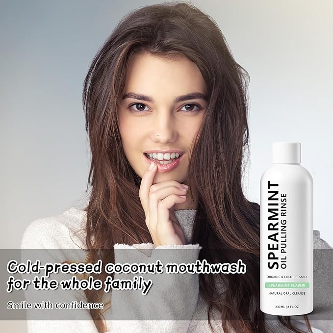 White Spearmint Oil Pulling Rinse, Cold-Pressed Coconut Mouthwash for Teeth Whitening, Powerful Organic Peppermint Oil Maintain Gum Health & Freshness Breath