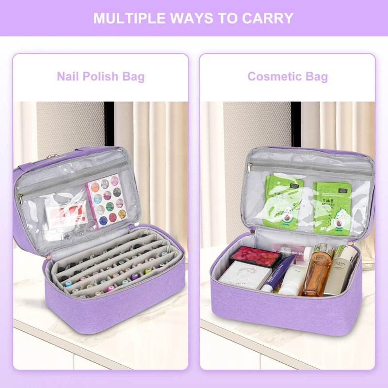 Nail Polish Organizers and Storage Holds 40+ Bottles(15ml-0.5 fl.oz) and Nail Lamp,Double-Layer Nail Polish Carrying Case,Nail Supplies Bag for Travel,Home Storage,Nail Tech,Gift for Women Grils