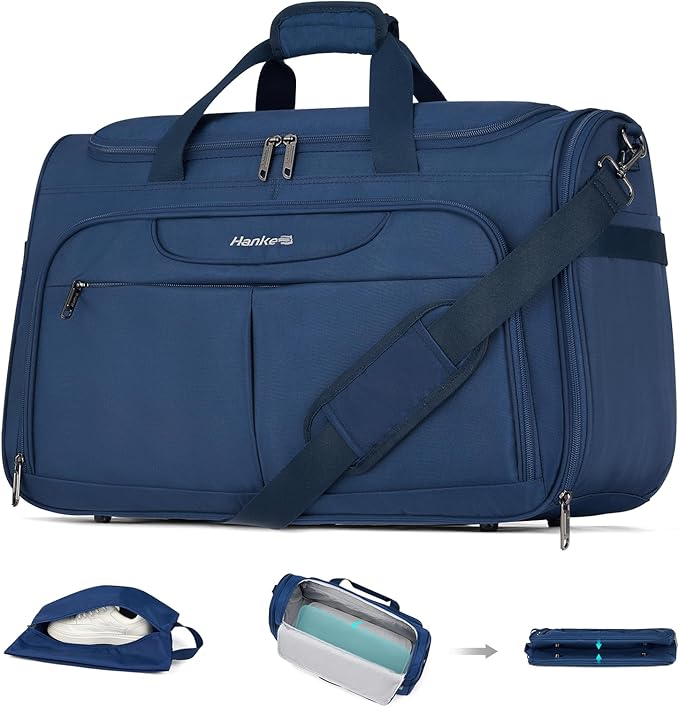 Hanke Carry On luggage Bags for Travel, Large Foldable Duffle Bag for Travel, Softside Lightweight Travel Bag Carry On Bags for Airplanes Women, Travel Tote Bags for Women Men.（Blue）