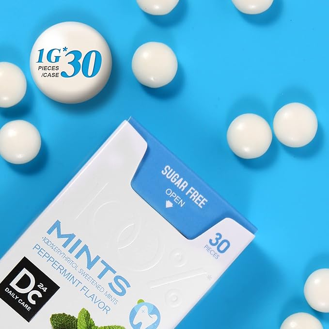 DC24 DAILY CARE 0-Calorie Breath Mints,100% Erythritol, Sugar Free for Dry Mouth, Gluten Free, Assorted Flavor, 30 Count, Pack of 4