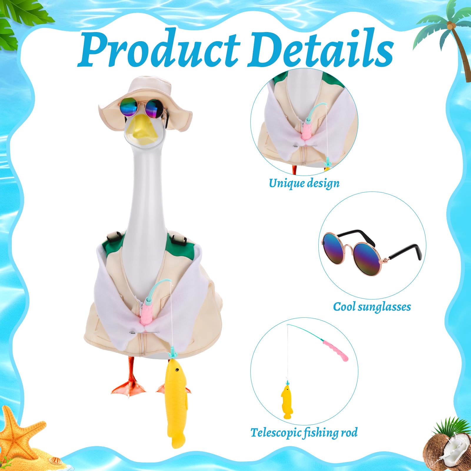 Hoemwarm Fishing Porch Goose Outfits Set Cute Porch Goose Outfits Costume Clothes for 23 Inch Statue Outdoor Garden Yard Patio Camping Fishing Party Decoration