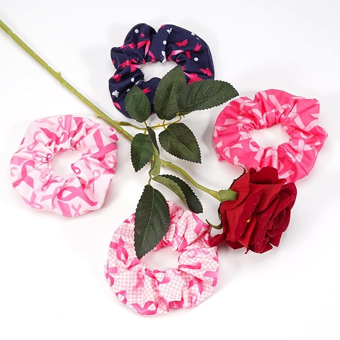 Hair Tie Breast Cancer Hair Scrunchies Pink Ribbon Hair Ties for Women Girls Plaid Butterfly Breast Cancer Awareness Elastic Scrunchy Hair Accessories Gift