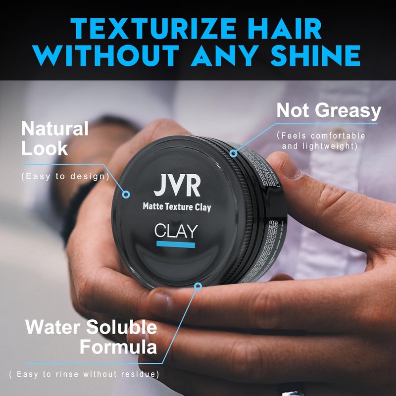 JVR Hair Clay for Men and Women, Medium Hold Matte Finish Hair Clay, Texturizing Clay Hair Product Men with Natural and Organic Ingredients, Easy To Wash Out, For All Hairstyles Cream (2.86 oz)
