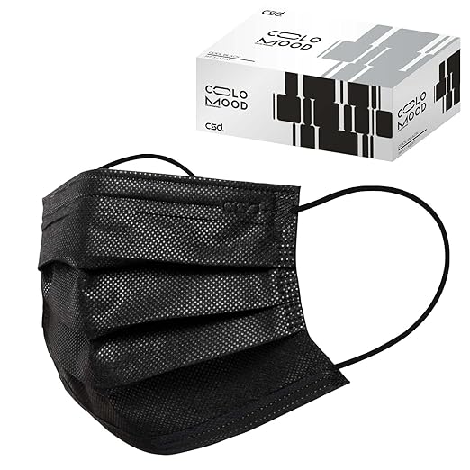 CSD Colo 30 Pcs Black Disposable Face Masks, 3 Ply Adult Mask with Elastic Ear Loop, Nose Bridge Clip, Breathable Comfortable Mask Great for Indoor, Outdoors Use (Cool Black)