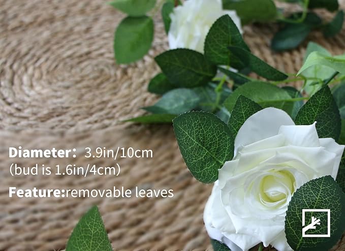 ZIFTY 5Pcs 32.5FT Artificial Rose Vine Fake Flower Garland White Fake Silk Floral Hanging for Wedding Arch, Garden Tea Party Backdrop Room Decor and Home Decoration Outdoor Wall Decor