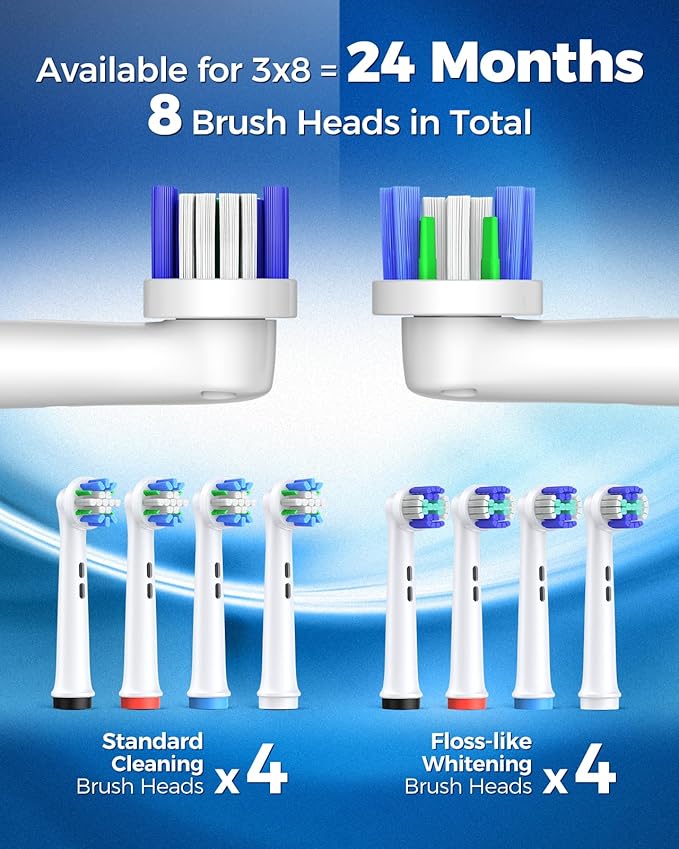 TEETHEORY Rotating Electric Toothbrush for Adults with 8 Brush Heads (2 Types), 4 Modes Deep Clean Electric Toothbrush with Rechargeable Power and 2 Min Smart Timer (3-Clean White, p1)