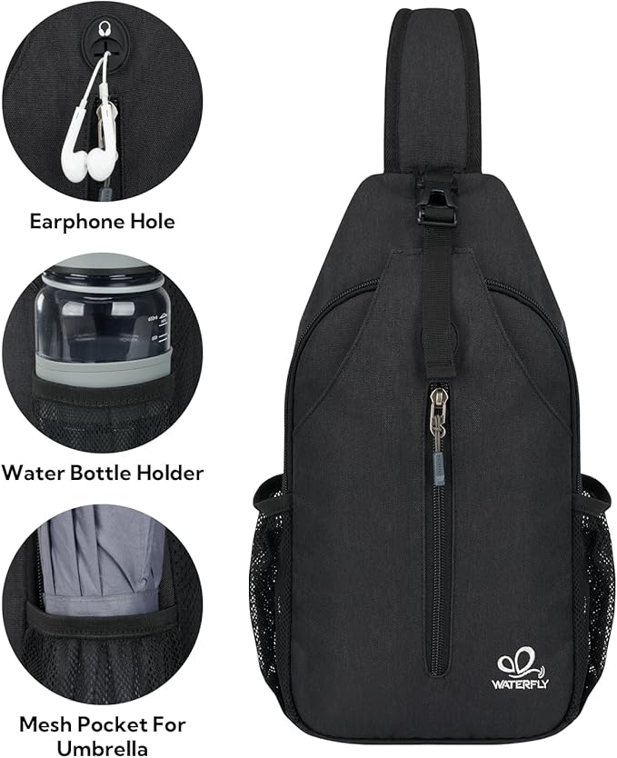 WATERFLY RFID Crossbody Sling Backpack Sling Bag Travel Hiking Chest Bag Daypack