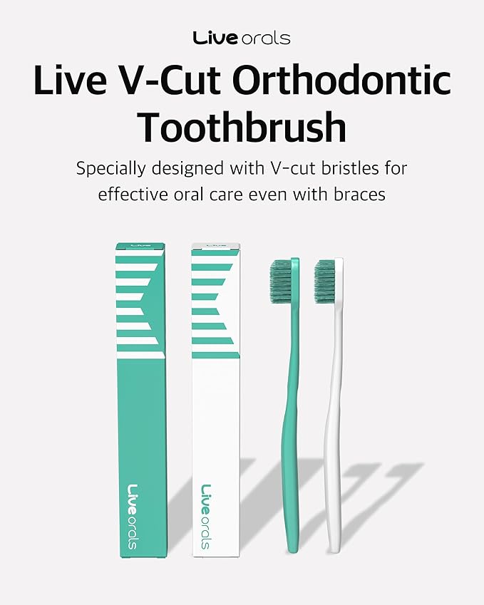 V-Cut Orthodontic Toothbrush(Mint, White) - Compact Head for Braces, Ergonomic Handle, Deep Cleaning, Gentle Bristles for Brackets and Wires
