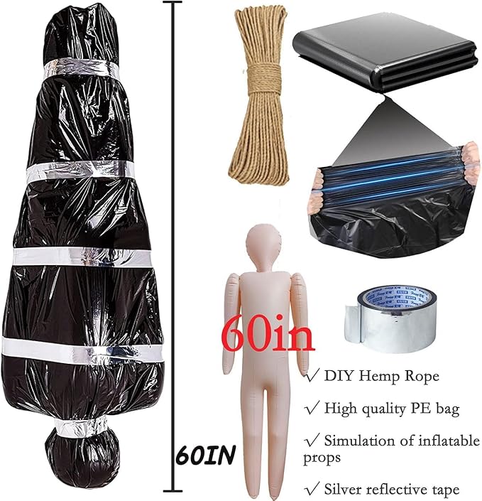 Halloween Decorations Corpse Dead Victim Props 60 inch Hanging Dead Body Decorations Scary Fake Corpse in Bag Indoor Outdoor Halloween Props Creepy Decor Haunted House Hanging Decorations (Black)