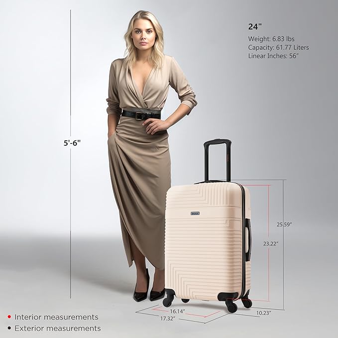 InUSA RESILIENCE Luggage with Spinner Wheels | Durable Lightweight Hardside Spacious Travel Bag with Handle and Trolley | 24-Inch Medium Checked Luggage | Sand