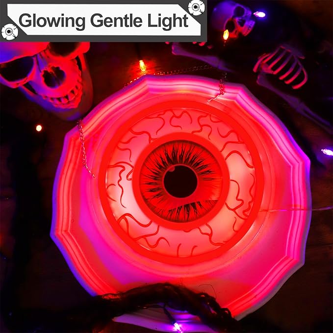 Halloween Window Decorations Indoor Lights, Eyeball Shaped Neon Signs, Red Led Lights Battery Operated Or USB Powered,Cute Gothic Decor for Home, Room, Wall, Office, Mental(1Pack)