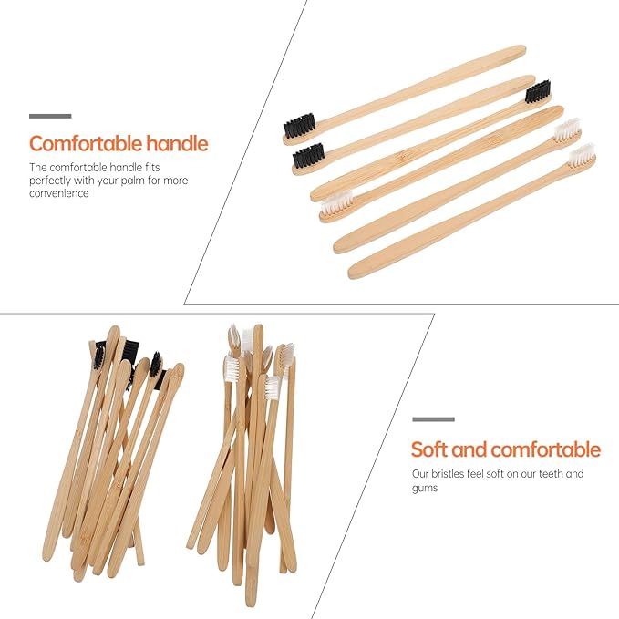 NOLITOY 20Pcs Natural Toothbrushes Set Small Head Soft Bristles Black and White Biodegradable Manual Toothbrushes for Travel and Home Oral Care