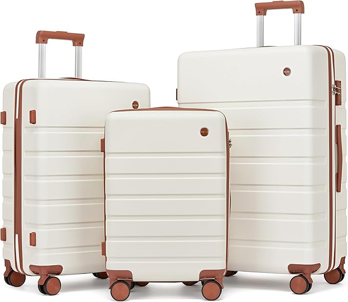 Hulsin Luggage Sets Clearance 3 Piece Hardside Suitcase with Wheels, 20/24/28 inch Rolling Luggage Set for Women, Hard Shell Travel Suitcases with TSA Lock (White, 3PCS)