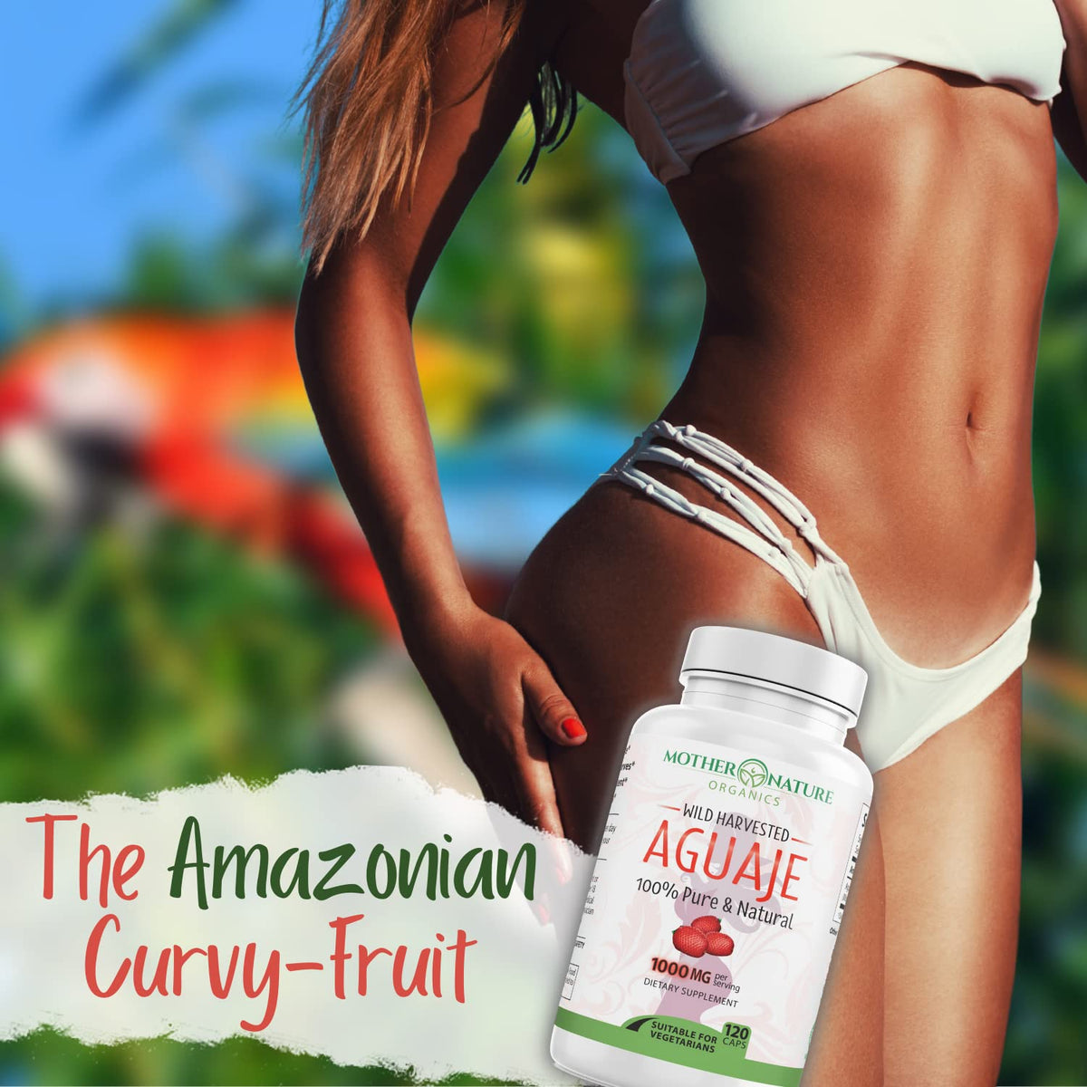 Mother Nature Aguaje Curves Capsules for Women, 1000mg (120ct), Natural & Sustainably Sourced Aguaje Fruit from Peru for Female Health, Hormone Balance, Curve Enhancer, Vegan, Non-GMO & Gluten-Free