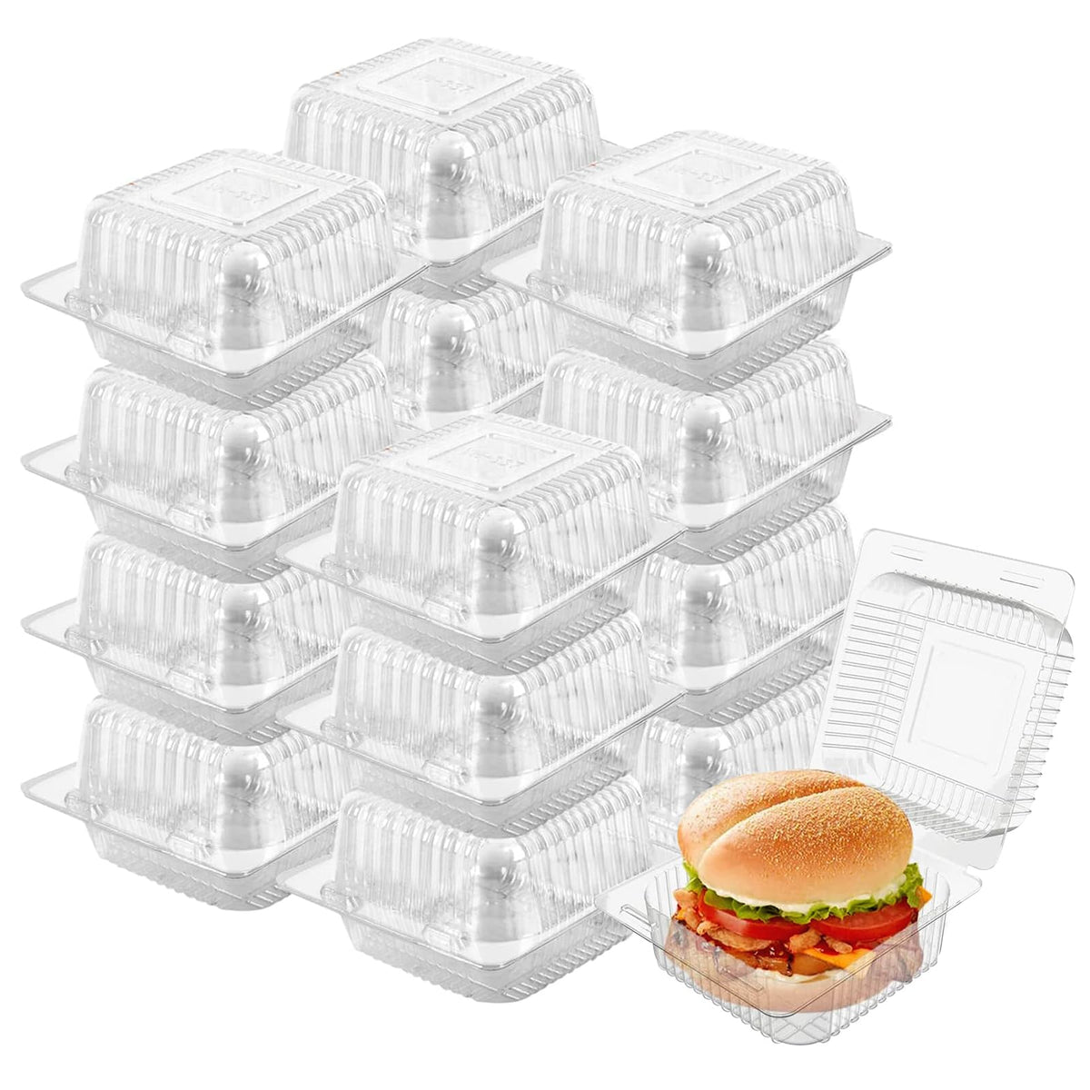 150 Pack 5 x 5 inch Clear Plastic Disposable Clamshell Container,Hinged Take Out Clamshell Dessert Container with Lid Takeout Tray Disposable Food Clamshell Containers for Dessert,Cakes,Sandwiches