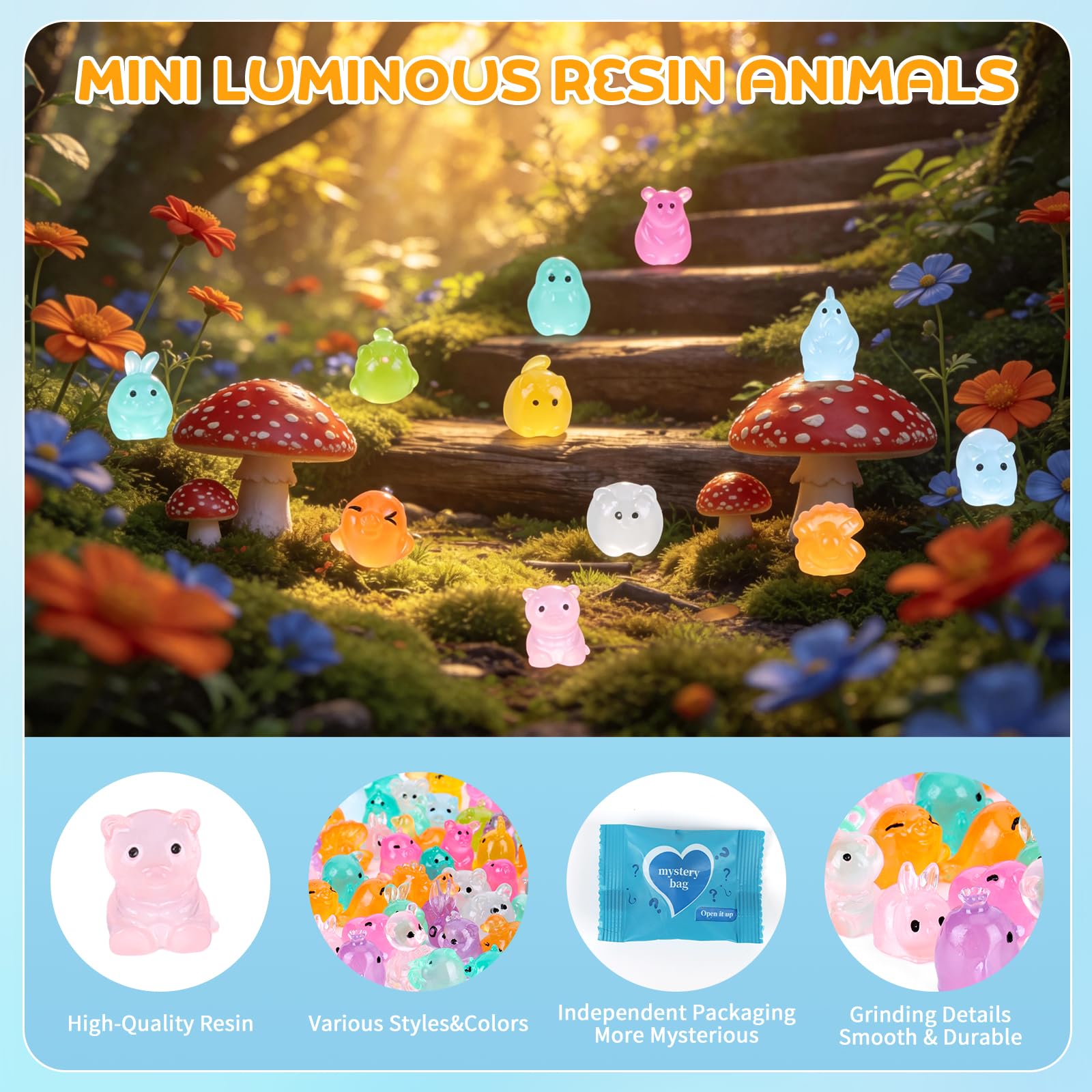 TfruKiet 270 pcs Mini Glow in The Dark Animal Resin Models, Resin Animals Mystery Bags, Individually Wrapped Blind Bags Tiny Animal Figurines, Collectible Mini Animals for Fairy Garden, DIY Crafts