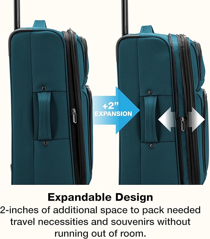 U.S. Traveler Anzio Softside Expandable Luggage with Spinner Wheels, Teal, 3-Piece Set (22/26/30)