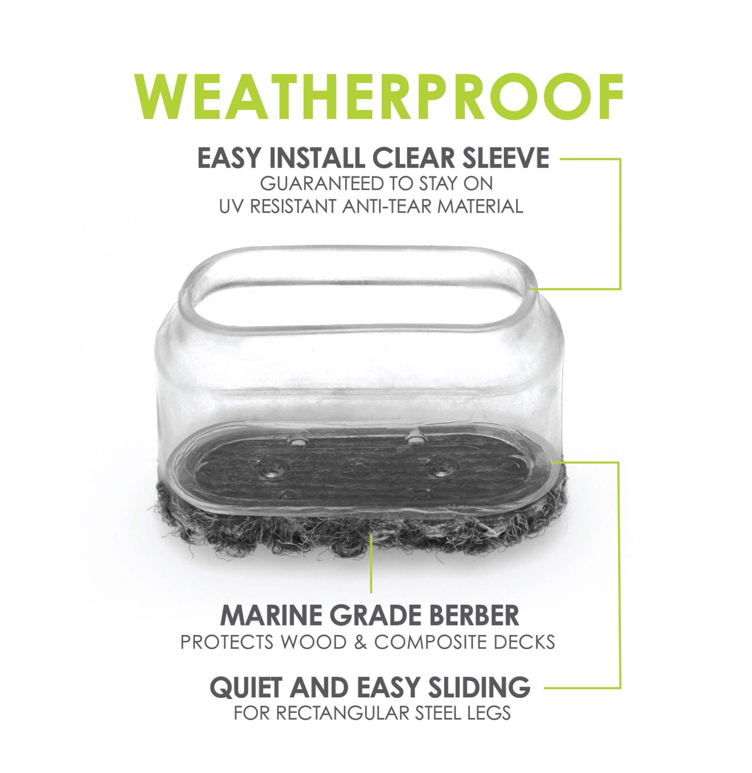 Slipstick GorillaOutdoor Berber Furniture Feet Pads with Clear Sleeve Sock (8 Pack) Weatherproof Outdoor Furniture Sliders for Rectangular Legs
