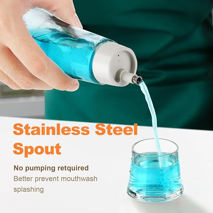 Glass Mouthwash Dispenser for Bathroom, Mouth Wash Container Bottle with Lid Cup, Small Clear Refillable Mouthwash Dispenser Decanter for Countertop (3 Pack/ 8.8OZ)