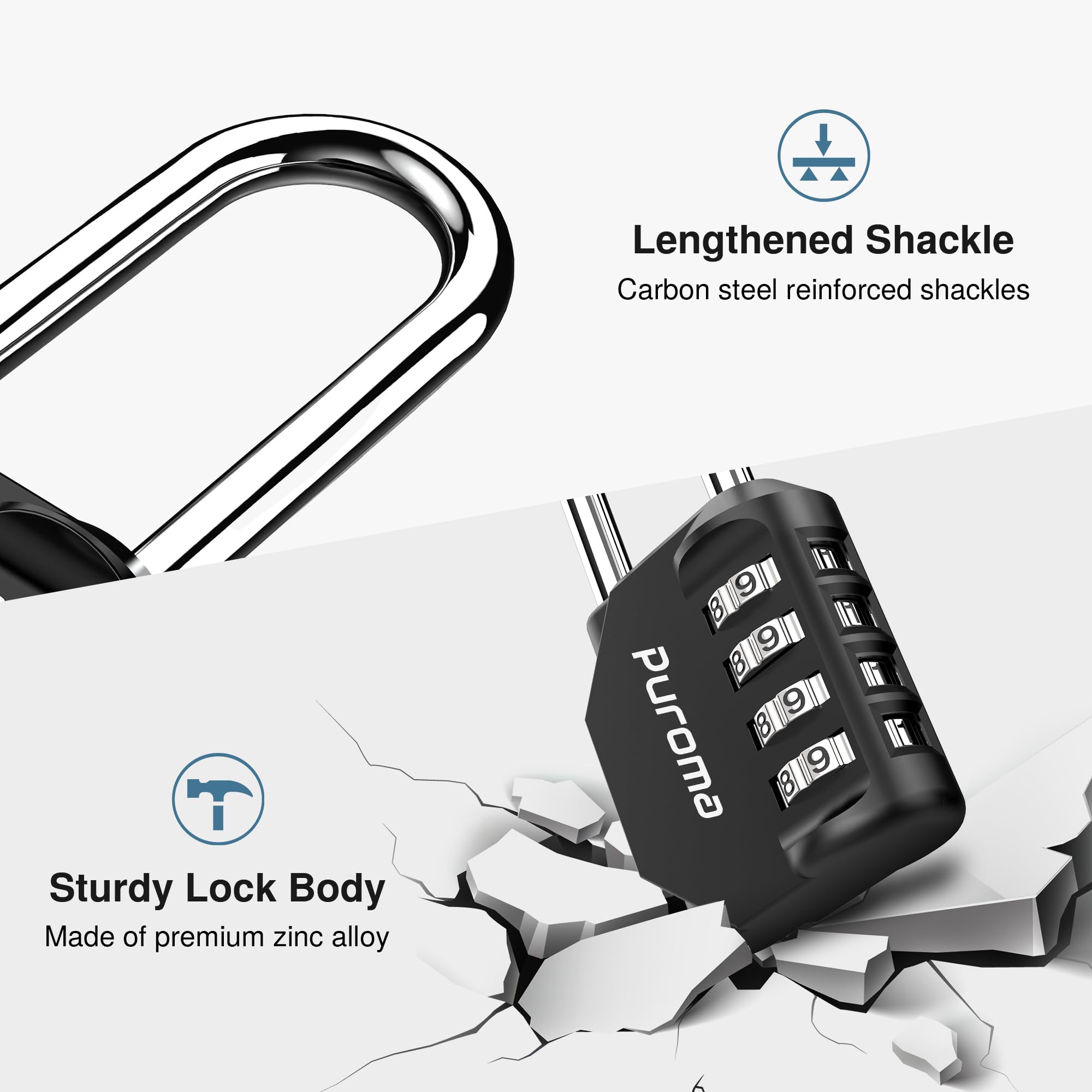 Puroma 4 Pack 2.6 Inch Long Shackle Combination Lock 4 Digit Outdoor Waterproof Padlock for Hasp Locker Lock, Sports Locker, Fence, Gate, Toolbox, Case, Hasp Storage, Cabinets (Black)