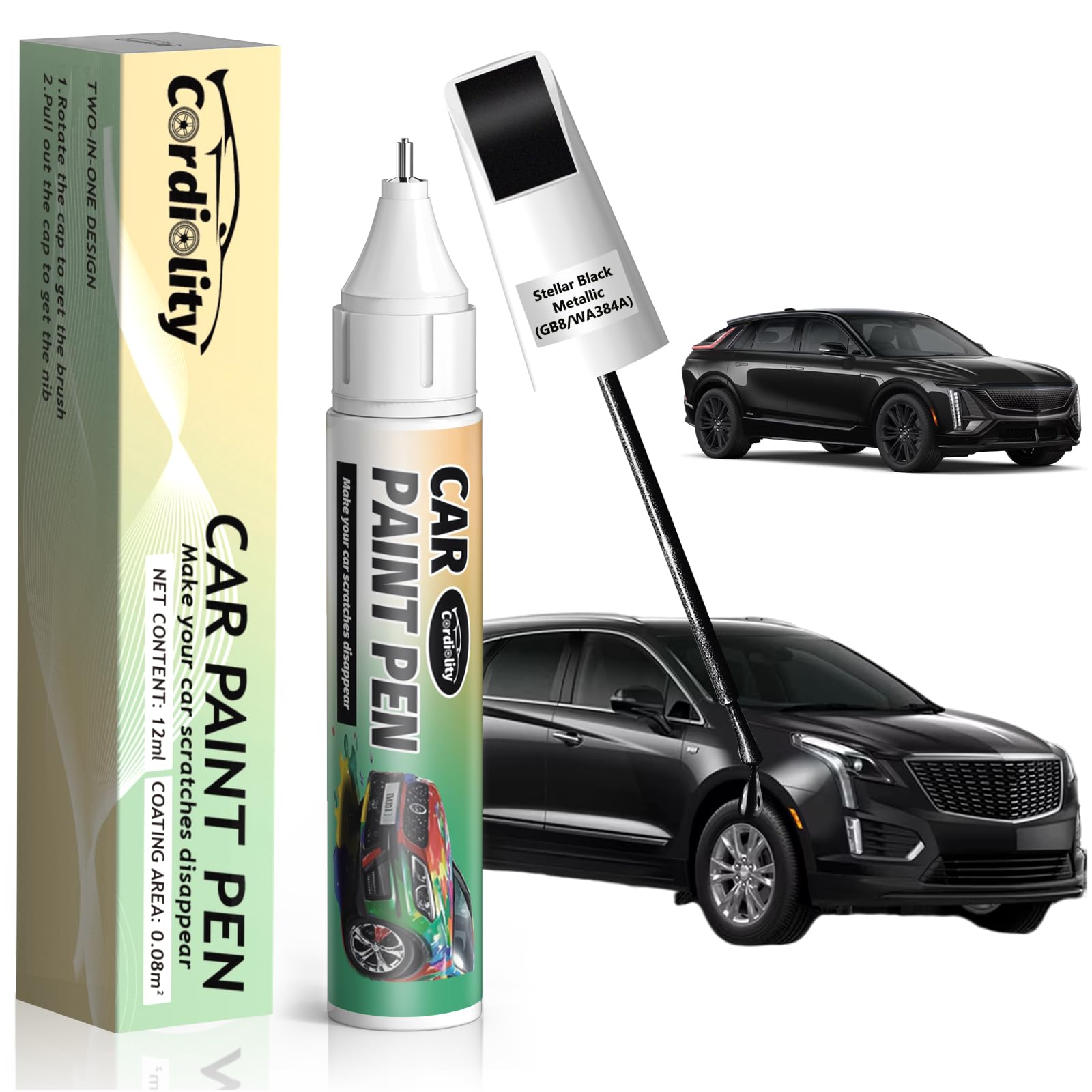 Stellar Black Metallic(Gb8/Wa384A) Touch Up Paint Pen For Cadillac,Car Paint Scratch Repair Pen Quick And Easy Fix Auto Paint Sc