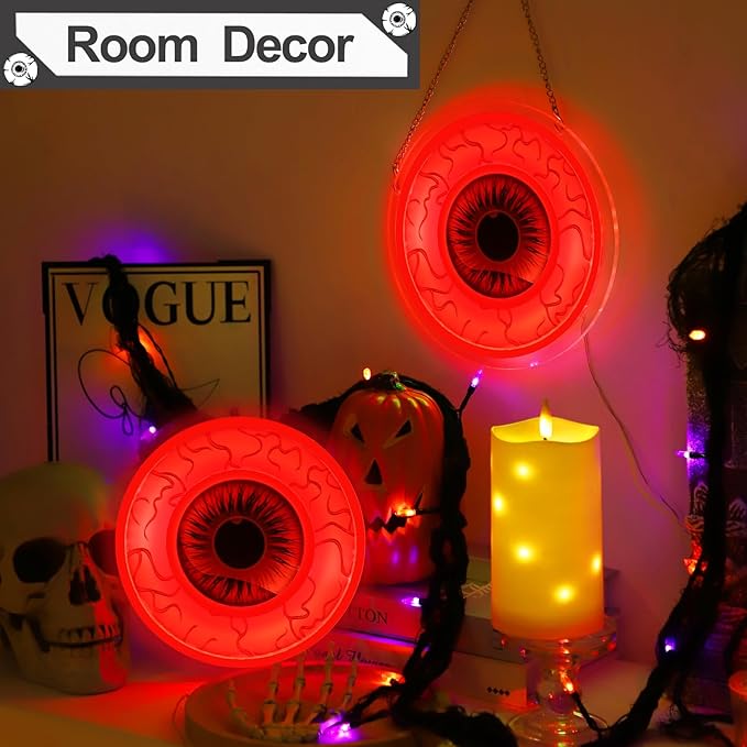 Halloween Window Decorations Indoor Lights, Eyeball Shaped Neon Signs, Red Led Lights Battery Operated Or USB Powered,Cute Gothic Decor for Home, Room, Wall, Office, Mental(2Pack)