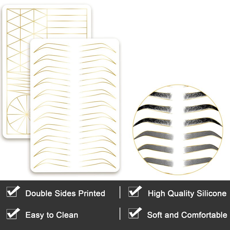 Guapa Silicone Eyebrow Practice Skin Ombre Powder Brows Fake Skin Sheet Double Sides Microblading Practice Skin for Tatto Artists and Beginners (3pcs White Brow Skin with Golden Outline)