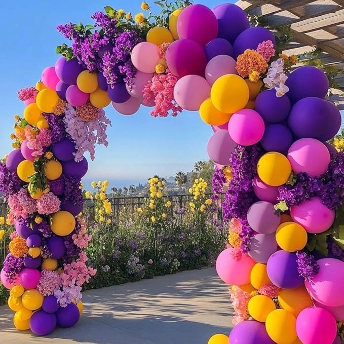 Pink Yellow Balloon Arch - Double Stuffed Hot Pink Purple Balloons Different Size Latex Magenta Balloon Garland for Happy Birthday Baby Shower Wedding Fall Mexican Party Decorations
