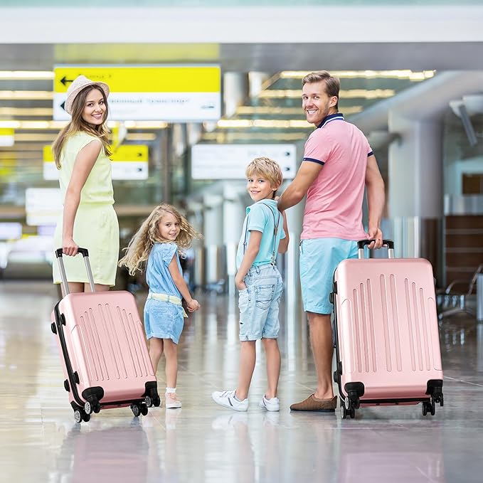 Karl home Luggage Sets 3 Piece, ABS Hardside Suitcase Set with Double Spinner Wheels & TSA Lock for Travel Business, 3-Piece Set (20/24/28), Light Pink