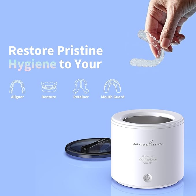 Ultrasonic Retainer Cleaner – Auto-Adjust 39-48kHz Sonic Retainer Cleaner Machine for Aligner, NightGuard, Mouth Guard, Denture & More | Easy & Quiet