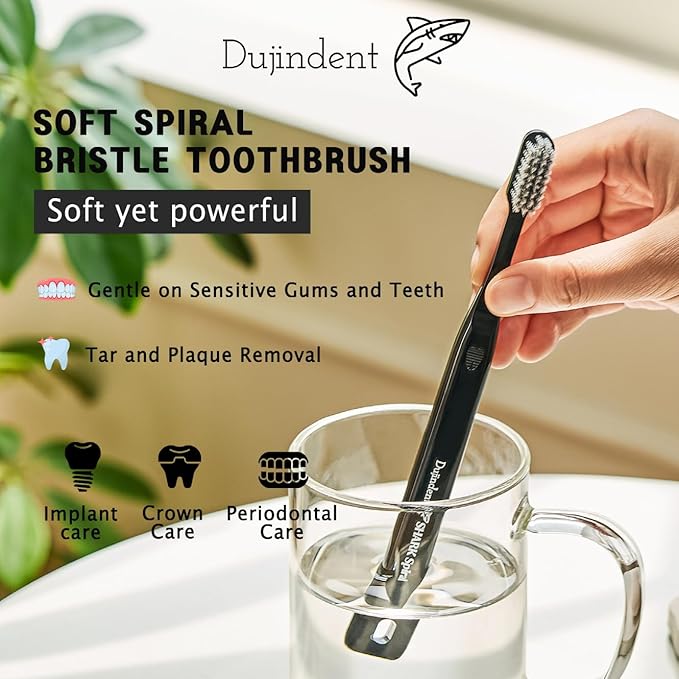 Toothbrush [Made in Korea] Shark Spiral Extra Soft Toothbrush for Plaque Removal, Gentle on Gums, Implant (8 Packs)