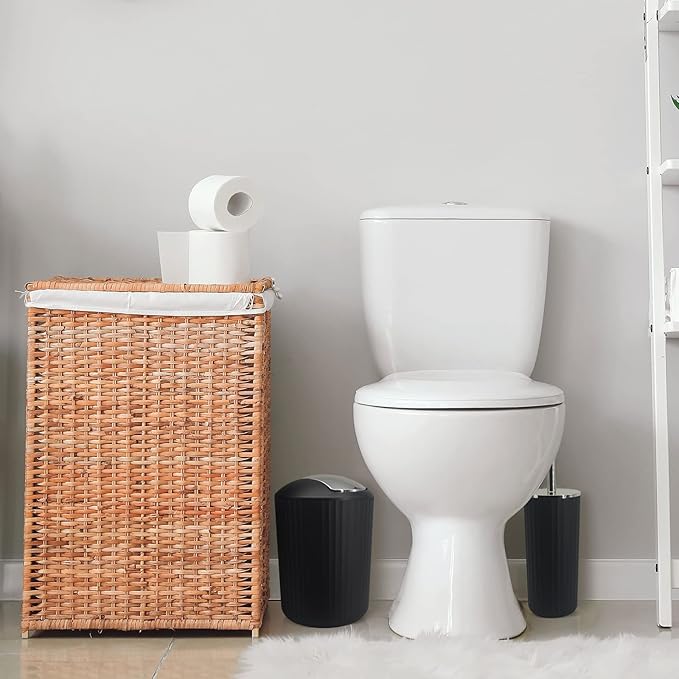 Bathroom Accessory Set - 10 Piece Black Bathroom Accessories Set with Trash Can, Toothbrush Holder and Cup, Soap Dispenser, Soap Dish, Toilet Brush Holder, Vanity Tray, Qtip Holder, Tissue Box Cover