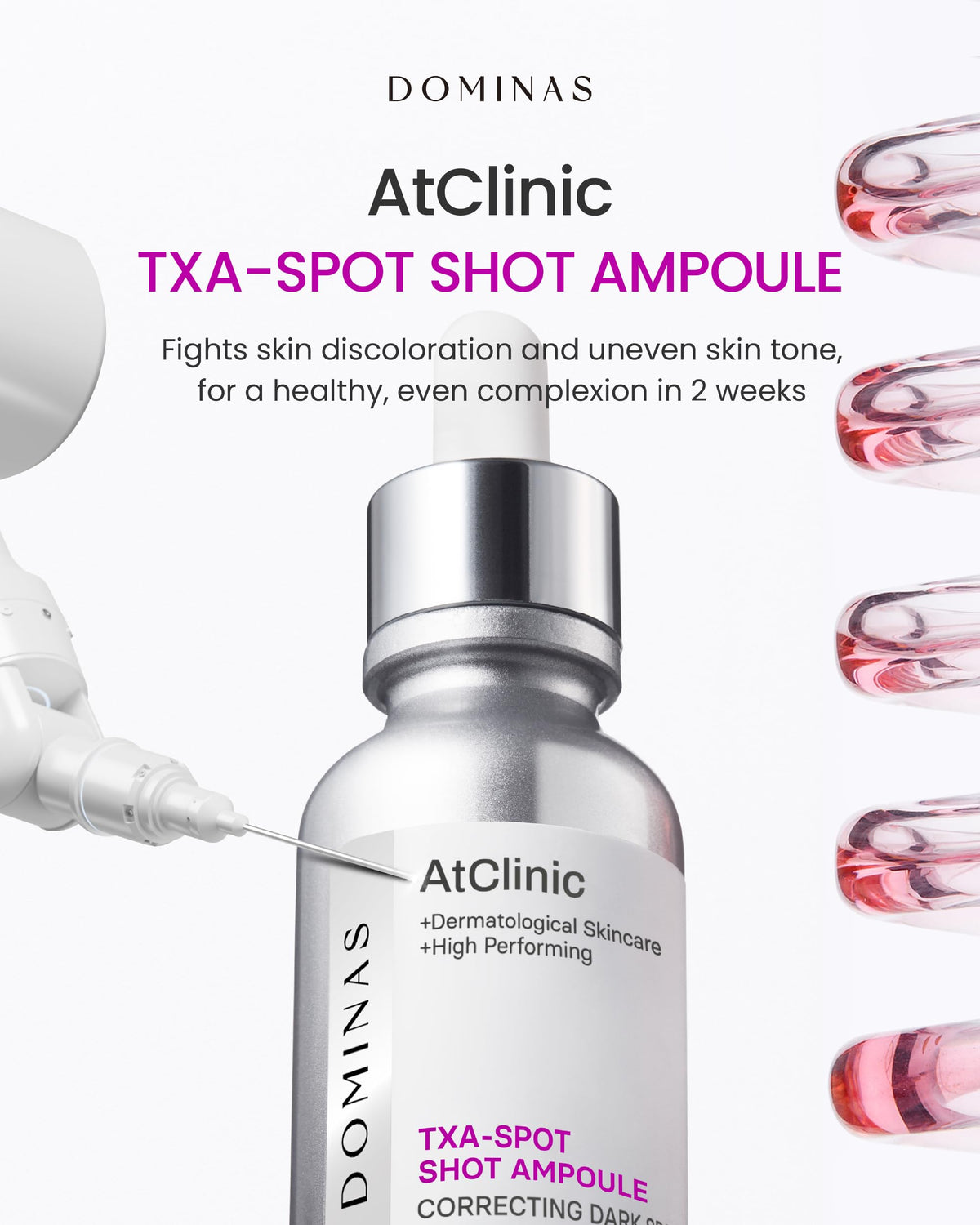 DOMINAS AtClinic TXA Spot Shot Serum - Dark Spot Corrector with Tranexamic Acid, 4% Niacinamide and Pink Vitamin B12, Hyperpigmentation, Uneven Skin Tone & Blemish Care, Korean Skincare, 1.01 fl oz