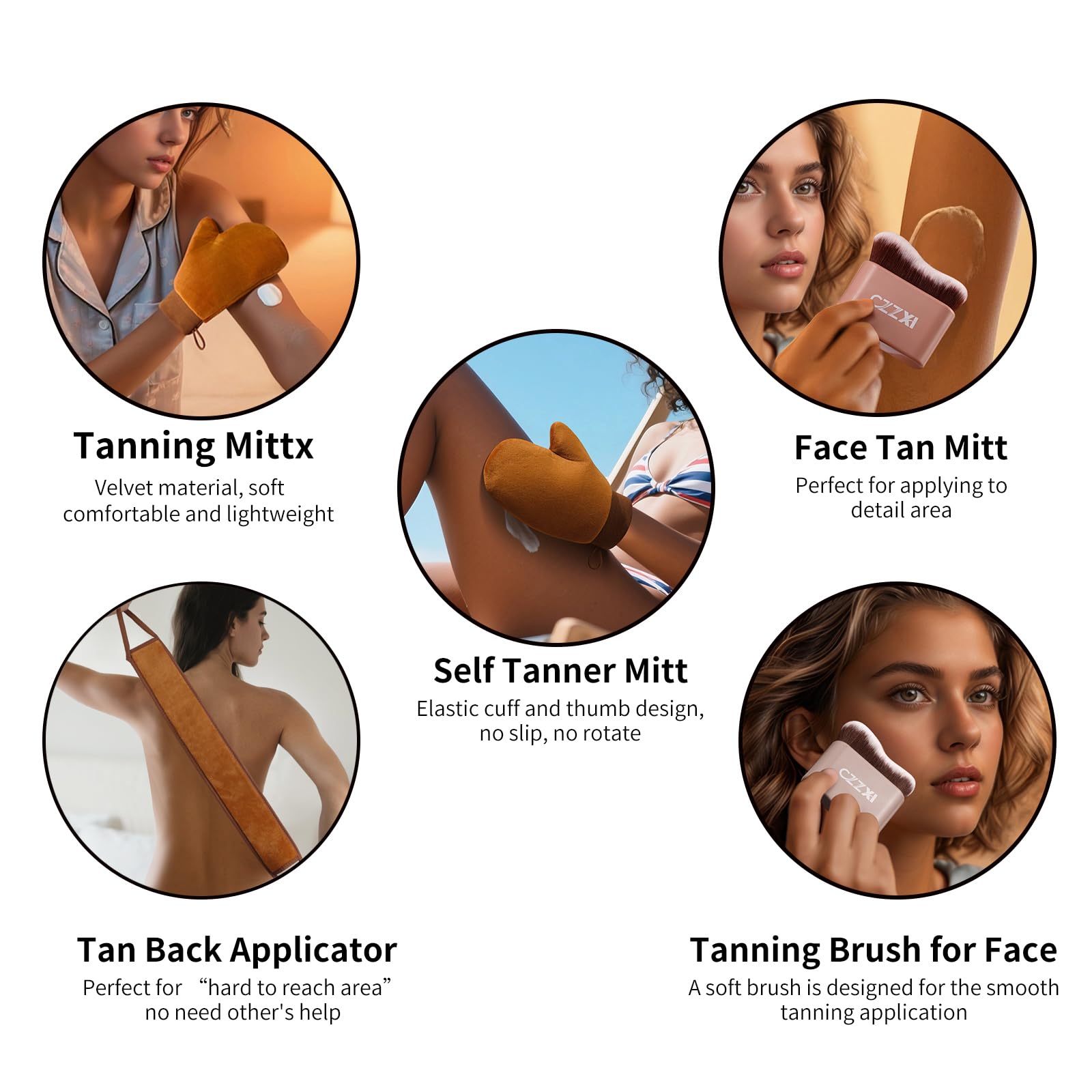 CZZXI - Tanning Mitt, Body Brush & Back Tanner Applicator Kit – Self-Tan Applicator for Body, Face & Hard-to-Reach Areas | Includes Storage Pouch