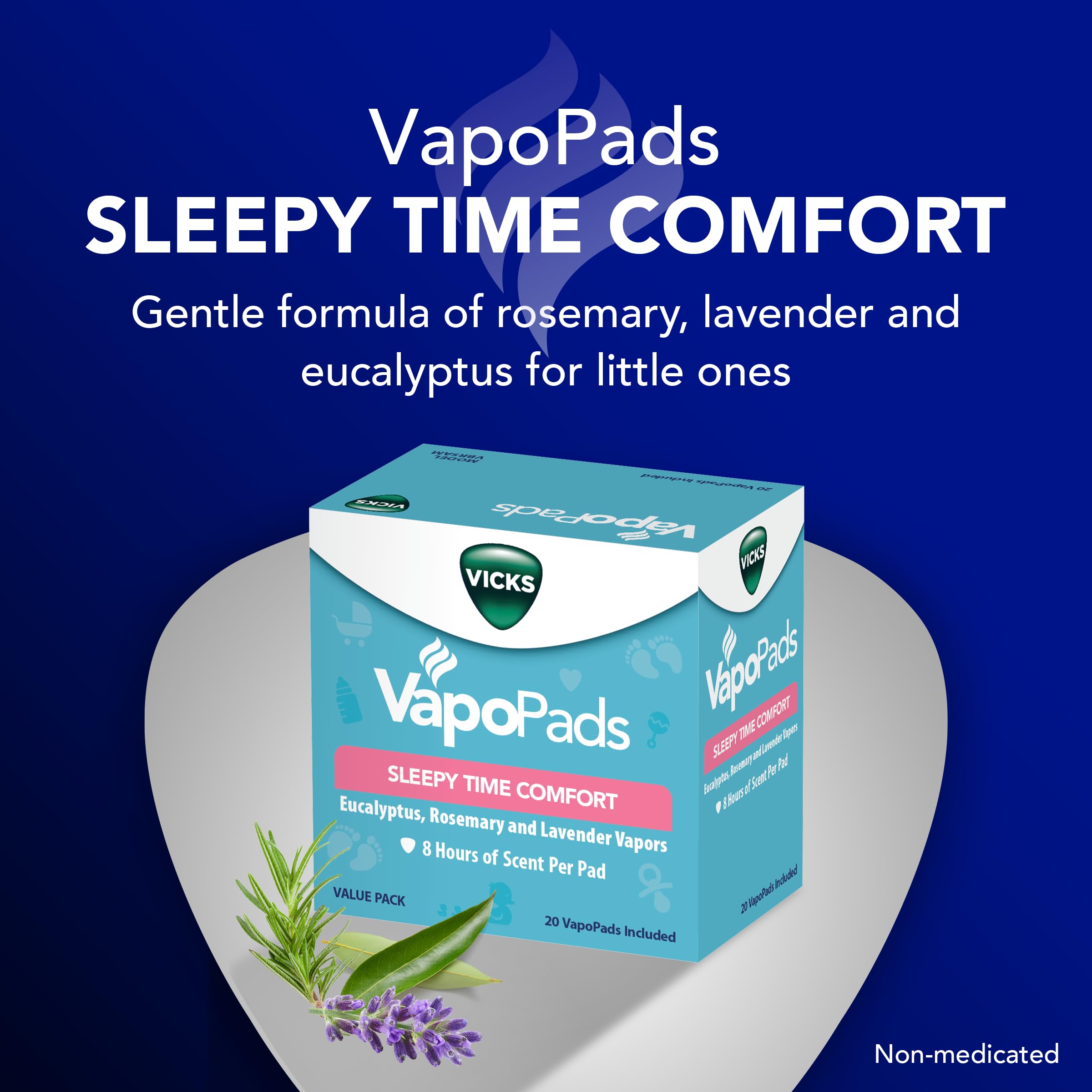 Vicks VapoPads Sleepy Time Comfort - Vapor Pads Refill for Vicks Humidifiers and Steam Inhalers - Rosemary, Lavender, and Eucalyptus, 20-Pack, Box Color May Vary