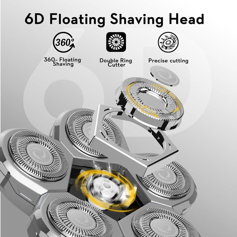 Kibiy 6D Blade Replacement Heads,Electric Shaver Replacement Head for Electric Razor for Men Wet and Dry Compatible Many Models Waterproof Head Razor-Silver