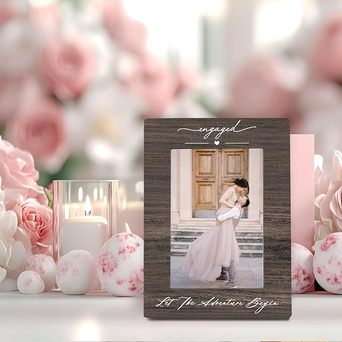 Engagement 4x6 Picture Frame, Newly Engaged Photo Frame, Just Married Gifts for Couples Newlyweds Him Her, Valentine Engagement Couple Picture Photo Frames for Desk Decor