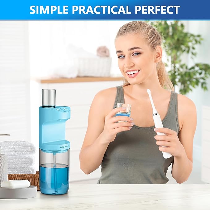 Automatic Mouthwash Dispenser for Bathroom,Bathroom Accessories 19.4 Fl Oz Dispensers with Magnetic Cups,Wall Mounted Dispenser,Suitable for All Age Groups,Blue