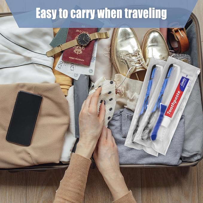 Travel Toothbrushes Kit, Individually Packaged,Toothbrush and Toothpaste Set Bulk, with Comb, Suitable for Hotels, Travel, Business Trip (60 Sets)