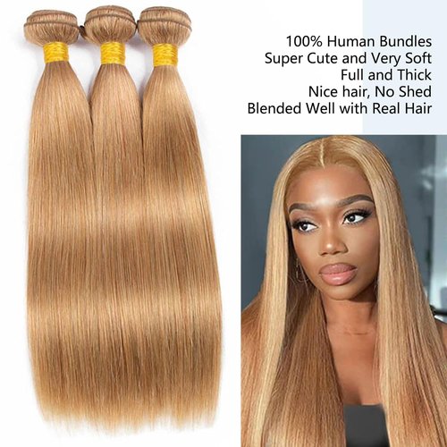 Wahairse Human Hair Bundles 26 28 30 Inch Straight 27# Color Human Hair Unprocessed Brazilian Virgin 3 Bundles Quick Weave Human Hair Extensions (27# Straight, 26 28 30)
