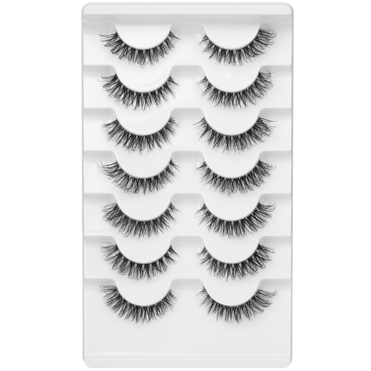 JIMIRE Demi-wispies Faux Mink Eyelashes with Clear Band Russian Strip Lashes Fluffy Natural Look Wispy Light 13MM Short False Eyelashes Invisible Small 3D Fake Lashs Pack 7 Pairs