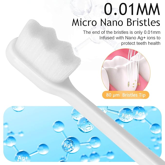Adult Extra Soft Toothbrush with 20000 Soft Bristles, (Pack of 6) Micro Nano Manual Toothbrushes for Protect Sensitive Gums - White