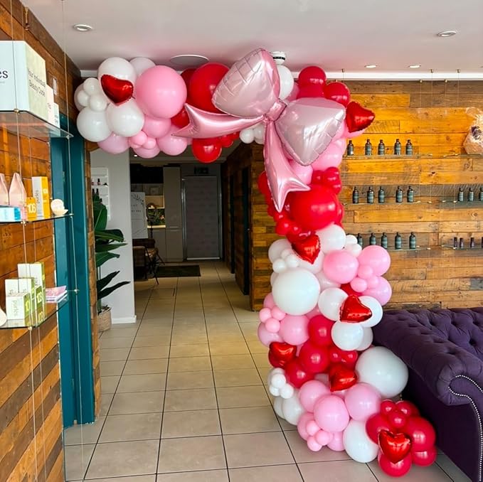 Valentines Day Balloons Garland Arch Kit - 147Pcs Different Size Red Pink White and Confetti Balloons with Heart Foil Balloon for Valentine's Day Galentine's Day Anniversary Party Decorations