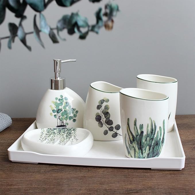White Bathroom Accessories Set,Modern Countertop Bathroom Decor,Luxury 6 Piece Bathroom Accessory Set,Complete with Soap Dispenser,Toothbrush Holder,Tumbler,Tray