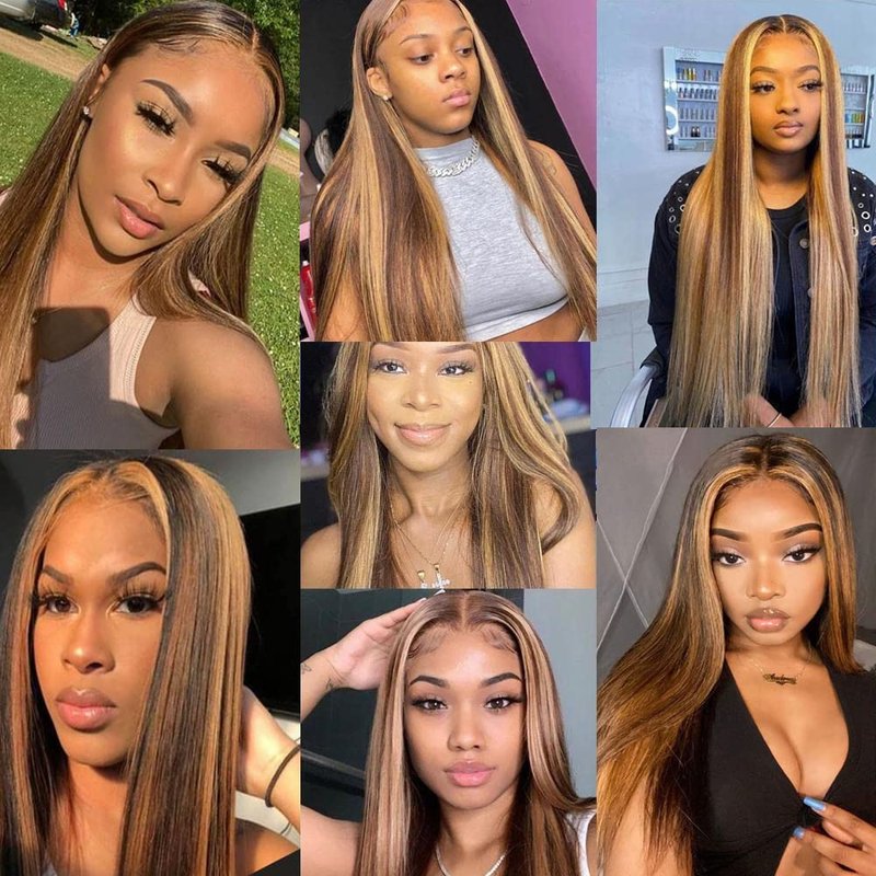 P4/27 Highlight Blonde Bundles Human Hair Straight Bundles 22 Inch Brown Straight Bundle Human Hair Extensions Unproceesed Virgin Hair 100 Gram Per Bundle 1 Bundle DGOYp427ST22