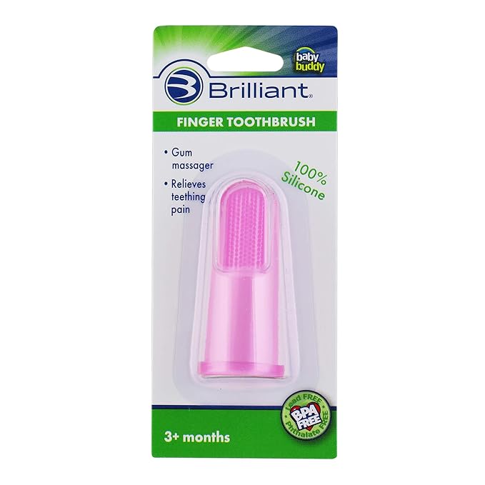 Brilliant Baby Finger Toothbrush - Silicone Gum Massager and Teether Brush for Babies and Toddlers, 3 Months Old and Up, Infant Teeth Cleaning Essentials, Baby Teethers and Toothbrushes Pink, 1 Count