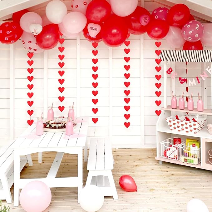 Red Heart Romantic Party-Decorations Garland - 62FT Glitter Special Night Galentines Hanging Streamers Banner,Valentines Girl Wedding Anniversary Baby Bridal Shower Birthday Decor Supplies Hugtmr